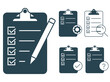 © nisaul - Clipboard icon with checklist , checkmarks, magnifier and pencil