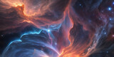 Fototapeta  - They marveled at the beauty of a nearby nebula, its swirling clouds of gas and distroyed like fire an abstract painting in the cosmos.