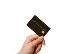 Fototapeta Abstrakcje - Female hand holding credit card isolated on transparent background