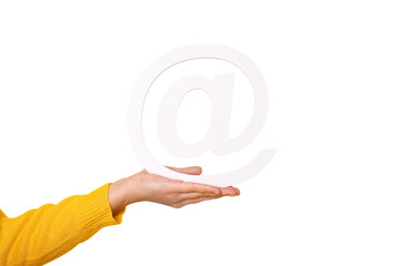 Email symbol on hand isolated on transparent background