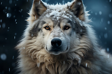 Poster - An atmospheric photograph of a lone snow husky standing amidst a snowstorm, capturing the solitude and resilience of these dogs.  Generative AI technology.