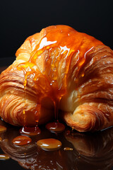 Aufkleber - An image of a freshly baked croissant with a dollop of orange marmalade, showcasing the perfect breakfast pairing.  Generative AI technology.