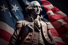 Georges Washington Statue, American Flag Background