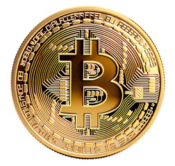 isolated gold shiny bitcoin