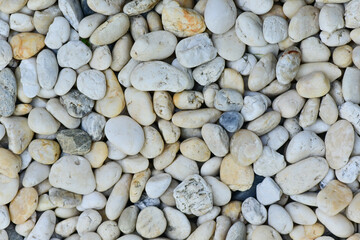 Close-up round and oval multicolored river stones