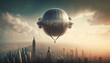 Metallic spy balloon over the city - Generative AI