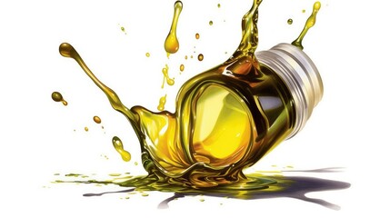 Wall Mural - On a white backdrop, an illustration shows a splash of olive or motor oil cosmetic serum liquid.