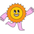 Vector  in simple linear style - design templates and stickers - hippie, happy and groovy smiling character, funny sun and flower