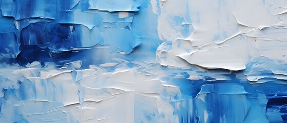 Closeup of abstract rough colorful blue white multicolored art painting texture, with oil brushstroke, pallet knife paint on canvas (Generative Ai)