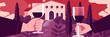 Tuscany Famous Landmarks Skyline Silhouette Style, Colorful, Cityscape, Travel and Tourist Attraction - Generative AI