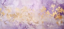 Distressed Painted Antique Wall In Orchid Pink And Gold, Golden Shiny Rococo Ornaments. Beautiful Decayed, Weathered, Teared Luxury Vintage Surface., Texture.