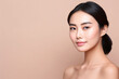 Beautiful woman cares for the skin face - isolated background, Asian women portrait ,person is fictitious from ai generate