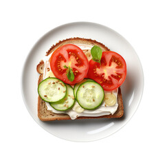 Wall Mural - Toast with Cream Cheese, Tomatoes and Cucumbers Isolated on a Transparent Background