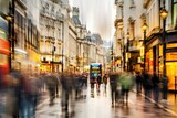 Fototapeta Uliczki - Busy motion blurred London street scene, street in the town