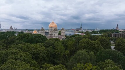 Wall Mural - Beautiful aerial view of Riga city - the capital of Latvia. Christ Cathedral - Famous Church And Landmark