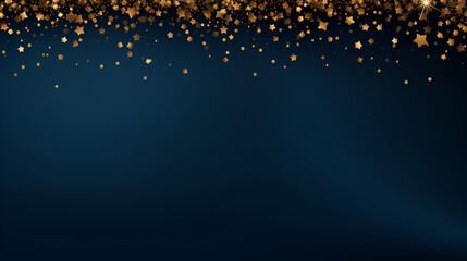 Wall Mural - Christmas and New Year festive background. Golden stars and gilded ribbons on Navy blue background with copy space for text. The concept of Christmas and New Year holidays