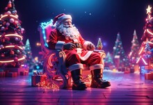 Fantasy Santa, 3d Illustration, Neon Lights, Holiday Poster, Background With Lights, Rendering, Render Art, Collection, Christmas Vibe, Crazy Composition