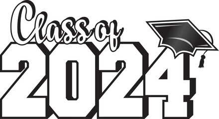 Wall Mural - Class of 2024 Block Graphic with cap