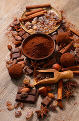 Poster - Chocolate and spices background- cooking, composition,celebration concept