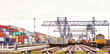 © Connect Images - Cargo cranes and shipping containers in dockyard railway, Felixstowe, England