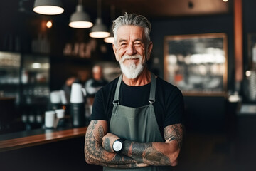 Attractive middle-aged man, owner of a small business, smiling and looking at the camera, lifestyle portrait