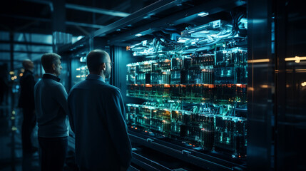 Techs in Datacenter, Engineers in Datacenter, AI generated, Machine Learning.