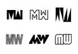 Set of letter MW logos. Abstract logos collection with letters. Geometrical abstract logos