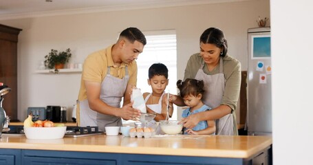 Sticker - Cooking, parents and kids learning in kitchen or baking with flour and helping to prepare dinner, lunch or meal together. Teaching, children or healthy development of food skills or knowledge in home