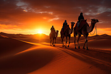 The three wise men in the desert with their camels