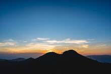 Beautiful Sunset View And Layers Mountains On Khao Khao Chang Phueak Mountian.Thong Pha Phum National Park's Highest Mountain Is Known As Khao Chang Phueak