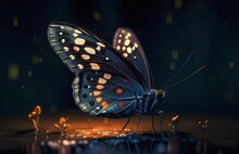 A Vibrant Blue Butterfly With Striking Orange Spots On Its Wings. Generative Ai