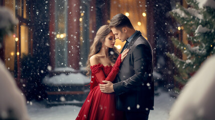 Wall Mural - couple in the night romantic wallpaper together Christmas  love