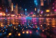 Abstract bokeh background illuminates the scene, capturing the vibrant city lights in a dazzling display
