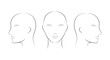 © Diana - Humans head icon set, different angle view turns of a female head. Head guidelines for barbershop, haircut salon. Vector illustration
