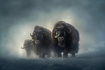 Poster - A group of musk oxen - Generative AI