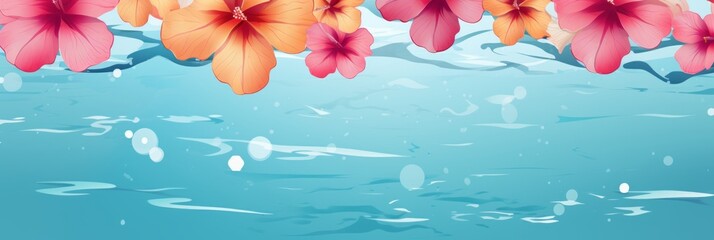 Sticker - background with hibiscus and plumeria flowers floating in water for banners, cards, flyers, social media wallpapers