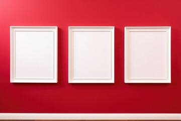 three empty blank frames on a red wall