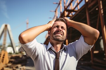 engineer with neck pain working in construction