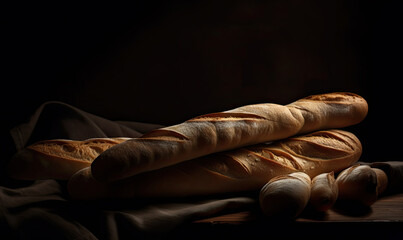 Wall Mural - Baguette on a black background