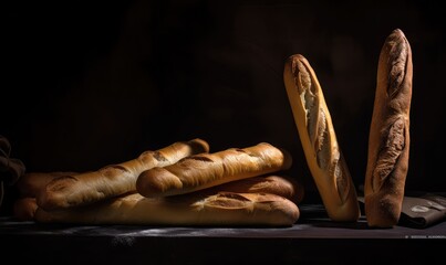 Wall Mural - Baguette on a black background