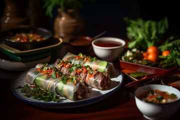Wall Mural - Vietnamese spring roll served on a plate