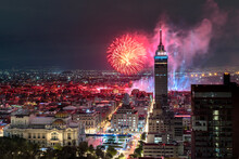 Fireworks, Mexico's Independence Day In Downtown Of Mexico City. 