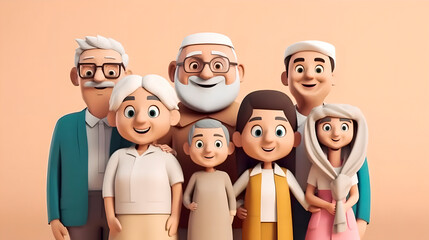 Poster - A group of Arabic virtual avatars is a family of generations together