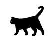 Walking black cat hand drawn silhouette on the white background. Vector illustration
