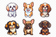 Small breed dogs stickers. Chihuahua, french Bulldog, Cavalier King Charles Spaniel, Welsh Corgi, Papillon dog portrait. Very cute generative ai illustration of toy dog.