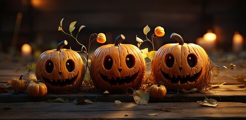 Wall Mural - Funny halloween pumpkins on scary background. Illustrations perfect for tickets, flyers, advertising, etc.