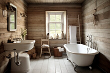 Rustic Bathroom In A Wooden House Style