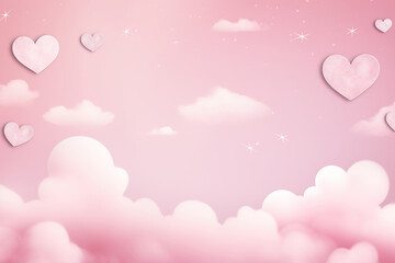 pink background with hearts, clouds and copy space. it's a girl backdrop with empty space for text. 