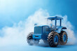 Blue background with toy tractor and copy space. It's a boy backdrop with empty space for text. Baby shower or birthday invitation, party. Baby boy birth announcement. Men's Day. Generative AI.