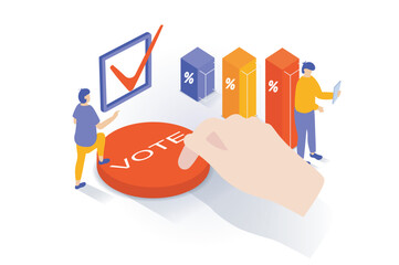 Leinwandbilder - Election and voting concept in 3d isometric design. People hold elections with exit polls and ratings of politicians, voters cast their votes. Vector illustration with isometry scene for web graphic